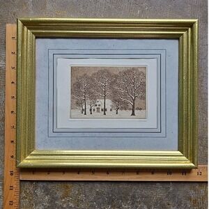 Winter Landscape Etching Limited Edition Signed Numbered 1985 Snow Trees Framed‎